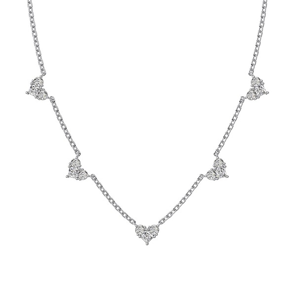 Rhodinierte 925 Sterling-Silber-Kette Mit Klaren Zirkonia Und Herzquasten Für Damen