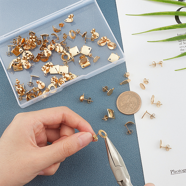 

PandaHall Unicraftale Vacuum Plating 304 Stainless Steel Stud Earring Findings, with Silicone Ear Nuts, Mixed Shapes, Golden, 200pcs/Box 304...