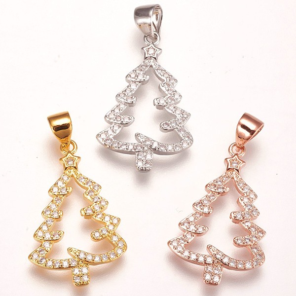 

PandaHall Brass Micro Pave Cubic Zirconia Pendants, Christmas Tree, Clear, Mixed Color, 23x15x2mm, Hole: 3.5x5mm Brass+Cubic Zirconia Tree...