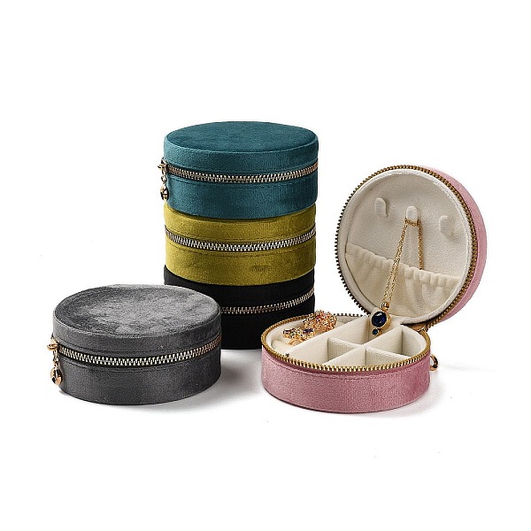 

PandaHall Round Velvet Jewelry Storage Zipper Boxes, Portable Travel Jewelry Case for Rings Earrings Bracelets Storage, Mixed Color..., Multicolor
