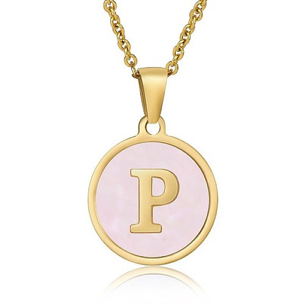 

PandaHall Natural Shell Initial Letter Pendant Necklace, with Golden Stainless Steel Cable Chains, Letter P, 17.72 inch(45cm) Shell Letter P..., Pink