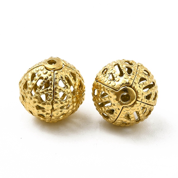 

PandaHall 304 Stainless Steel Hollow Round Beads, Golden, 10x9.5mm, Hole: 1mm 304 Stainless Steel Round