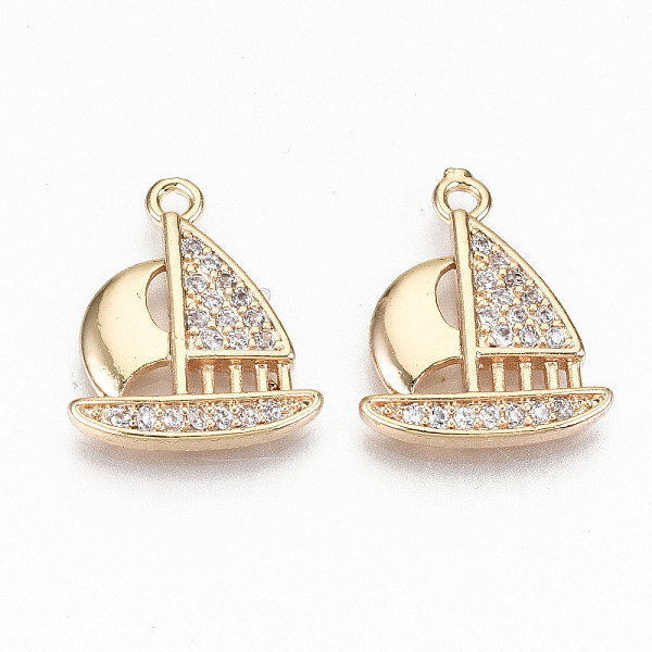 PandaHall Brass Micro Pave Clear Cubic Zirconia Pendants, Nickel Free, Sail Boat, Real 18K Gold Plated, 17x14x2mm, Hole: 1.5mm Brass+Cubic...