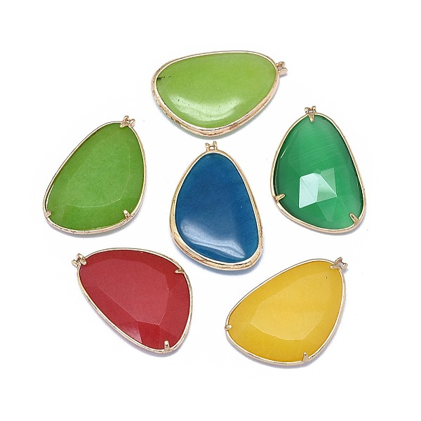 

PandaHall Cat Eye Pendants, with Brass Findings, Faceted, Golden, Mixed Color, 33x22x4.5~5mm, Hole: 0.8mm Brass+Cat Eye Others Multicolor
