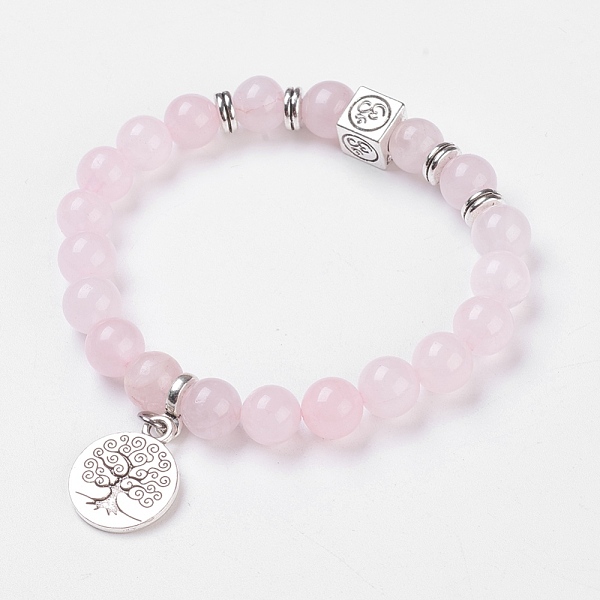 

PandaHall Natural Rose Quartz Stretch Bracelets, with Alloy Pendants & Findings, Tree of Life & Om Symbol, Burlap Packing, 2-1/8 inch(5.3cm)...