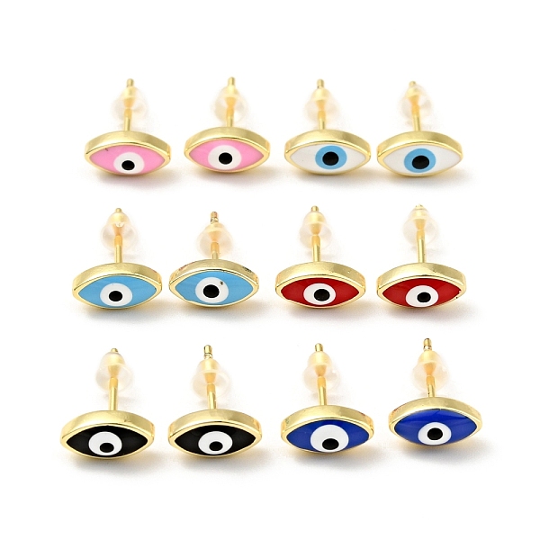 

PandaHall Enamel Horse Eye Stud Earrings, Gold Plated Brass Jewelry for Women, Cadmium Free & Lead Free, Mixed Color, 5x9.5mm, Pin: 0.7mm..., Multicolor