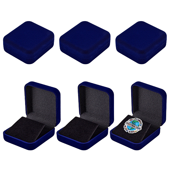 

PandaHall Flocking Plastic Badge Storage Box, Badge Gift Case with Plush Inside, Square, Prussian Blue, 5.8x5.3x2.5cm Plastic Square