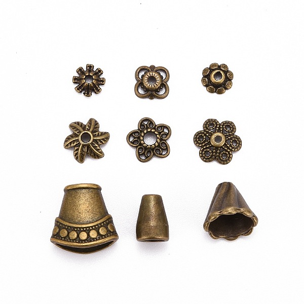 

PandaHall Tibetan Style Alloy Bead Caps, Mixed Shapes, Antique Bronze, 5~20x2~10mm, Hole: 0.5mm Alloy