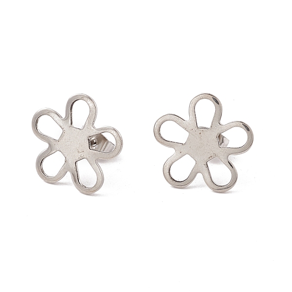 

PandaHall 201 Stainless Steel Stud Earring Findings, with Ear Nuts and 304 Stainless Steel Pins, Flower, Stainless Steel Color, 16x16.5mm...