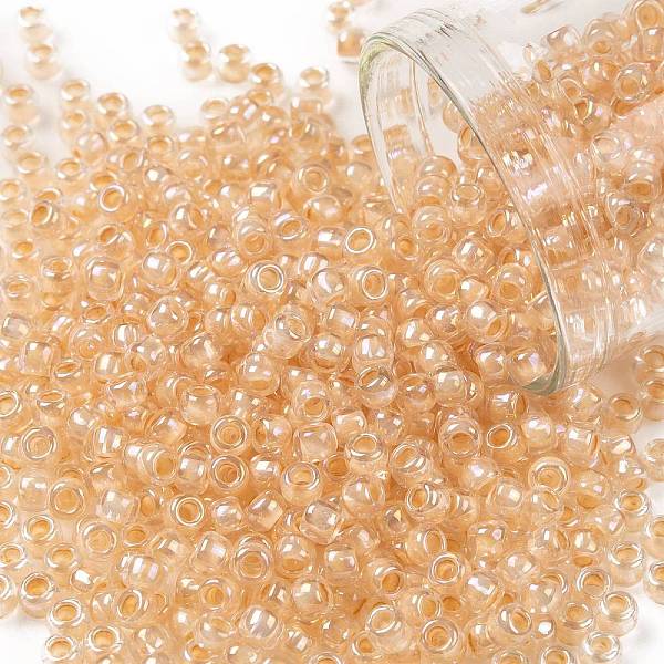 

PandaHall TOHO Round Seed Beads, Japanese Seed Beads, (794) Inside Color AB Crystal/Apricot Lined, 8/0, 3mm, Hole: 1mm, about 222pcs/10g..., Gold