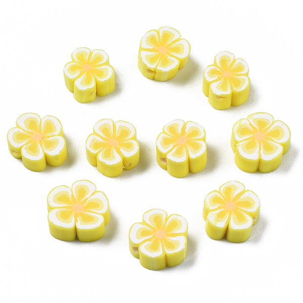 

PandaHall Handmade Polymer Clay Beads, Flower, Yellow, 7~10x7~11x3~5mm, Hole: 1.6mm Polymer Clay Flower Yellow