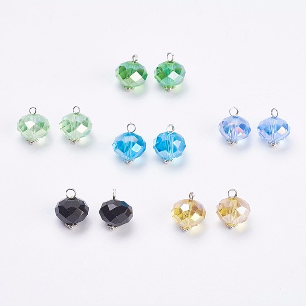 

PandaHall Glass Charms, with Brass Findings, Rondelle, Faceted, Platinum, Mixed Color, 14x11.5~12mm, Hole: 2mm Brass+Glass Rondelle..., Multicolor