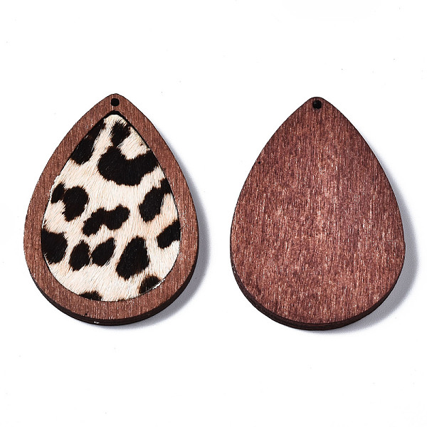 

PandaHall Eco-Friendly Cowhide Leather Pendants, with Dyed Wood, Teardrop with Leopard Print, Coconut Brown, 46x32.5x4mm, Hole: 1.2mm...