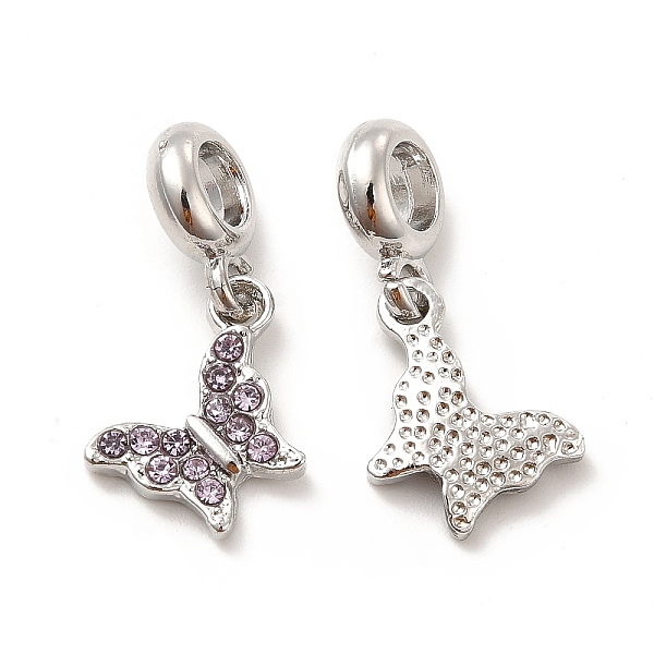 

PandaHall Rack Plating Alloy Rhinestone European Dangle Charms, Large Hole Charms, Butterfly, Platinum, Violet, 25~26.5mm, Butterfly..., Purple