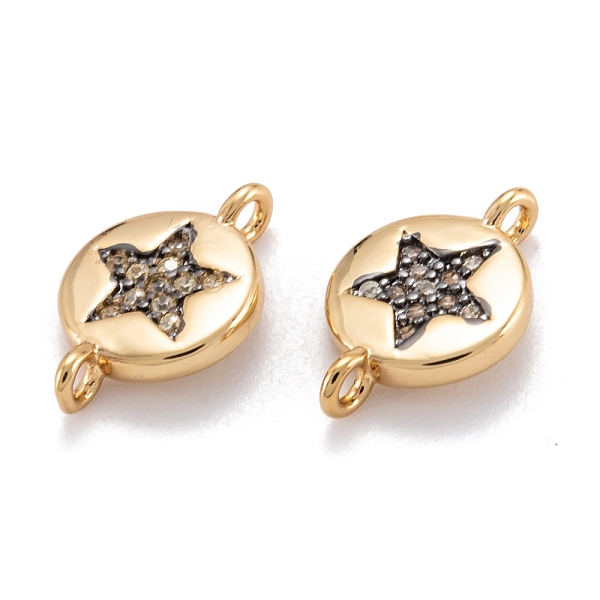 

PandaHall Brass Micro Pave Clear Cubic Zirconia Beads Links Connectors, Long-Lasting Plated, Flat Round with Star, Real 18K Gold Plated...