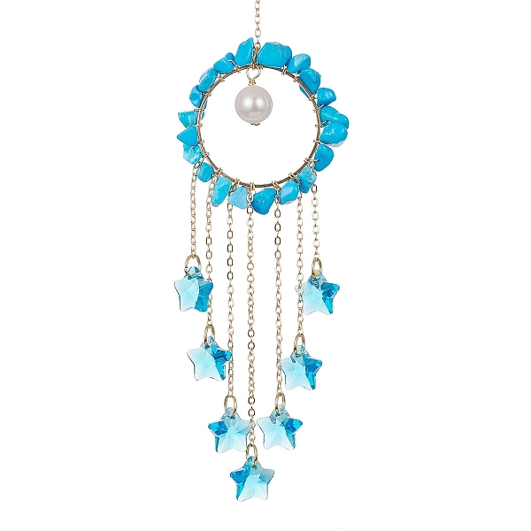 

PandaHall Glass Star Pendant Decorations, with Wire Wrapped Synthetic Turquoise Chips and Natural Cultured Freshwater Pearl, for Home...