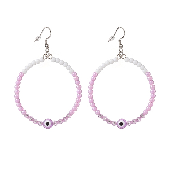 

PandaHall Resin Evil Eye & Acrylic Beaded Big Ring Dangle Earrings, 304 Stainless Steel Jewelry for Women, Plum, 77mm, Pin: 0.6mm Acrylic..., Purple