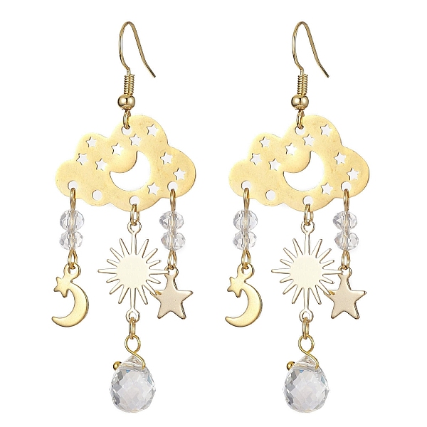 

PandaHall 201 Stainless Steel Cloud Chandelier Earrings with Brass Pins, Glass Teardrop Long Drop Earrings, Golden, 65x25mm Glass Cloud