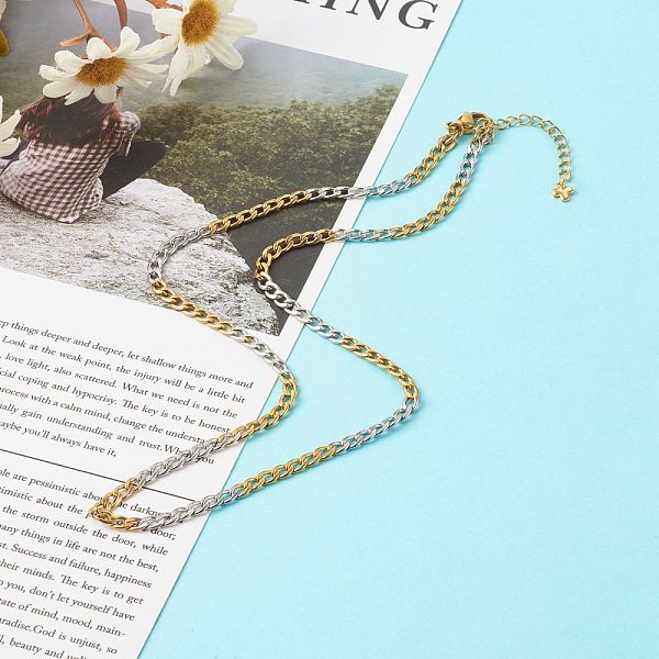 

PandaHall Two Tone 304 Stainless Steel Curb Chain Necklaces, with Brass Chain Extender, Golden & Stainless Steel Color, 44.5cm 304 Stainless...