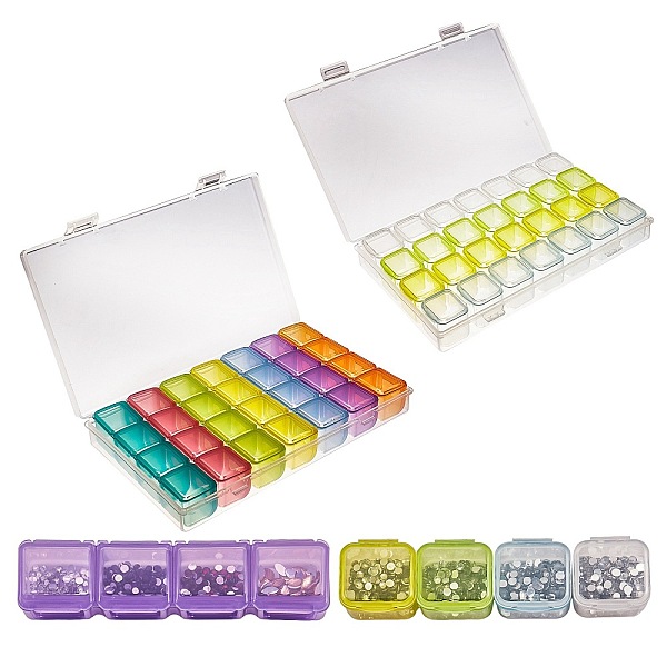 PandaHall Plastic Bead Containers, Flip Top Bead Storage, Removable, 28 Compartments, Rectangle, Mixed Color, 2.4~17.5x2.5~10.8x2.3~2.6cm...