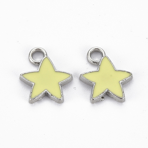 

PandaHall Rack Plating Alloy Enamel Charms, Cadmium Free & Lead Free, Platinum, Star, Champagne Gold, 15x13x2mm, Hole: 2mm Alloy+Enamel Star