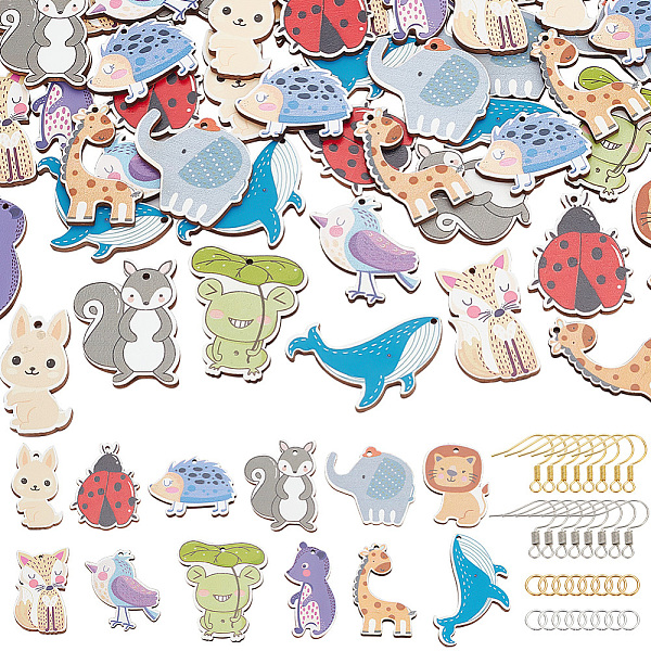 

PandaHall ARRICRAFT DIY Animal Earring Making Kit, Including Iron Earring Hooks, Printed Basswood Pendants, Whale & Giraffa & Rabbit & Frog..., Multicolor