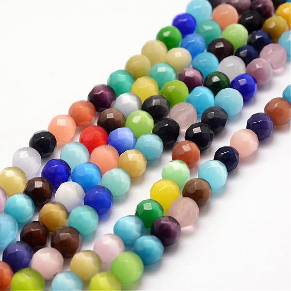 

PandaHall Cat Eye Beads Strands, Faceted, Round, Mixed Color, 10mm, Hole: 1mm, about 37pcs/strand, 13.5 inch(34.2cm) Glass Round Multicolor