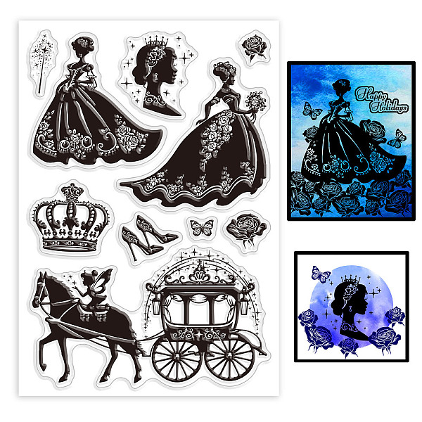 

PandaHall GLOBLELAND Beautiful Princess Clear Stamps Carriage Fairy Clear Rubber Stamps Princess Wedding Silicone Stamps for DIY...