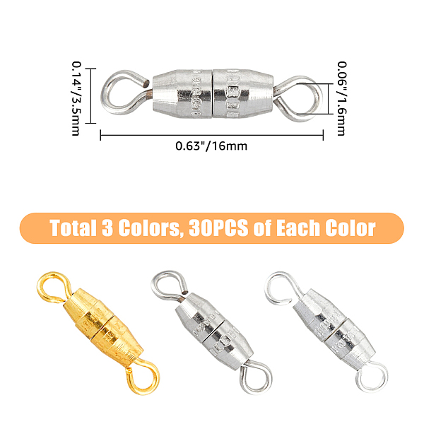 

PandaHall HOBBIESAY 90Pcs 3 Colors Iron Barrel Screw Type Clasp 0.62" Screw Jewelry Clasp Connector Double Opening Necklace Fastener for...