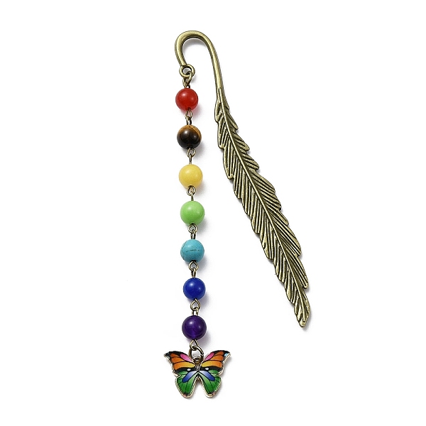 

PandaHall Butterfly Alloy Enamel Pendant Bookmark with Chakra Gemstone Bead, Alloy Feather Bookmarks, Green, 140x14.5x3.5mm Mixed Stone...