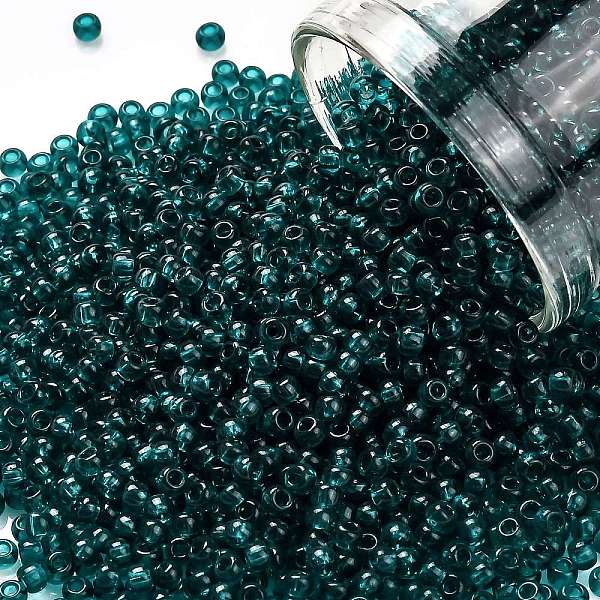 

PandaHall TOHO Round Seed Beads, Japanese Seed Beads, (7BD) Transparent Capri Blue, 11/0, 2.2mm, Hole: 0.8mm, about 1103pcs/10g Glass Cyan