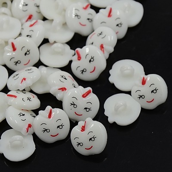 

PandaHall Acrylic Shank Buttons, 1-Hole, Dyed, Apple with Smile Face, White, 14x13x3mm, Hole: 3mm Acrylic Fruit White