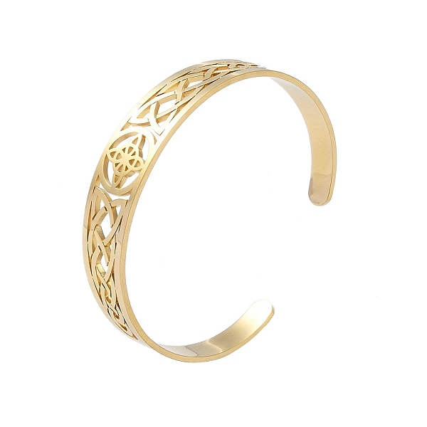 

PandaHall Hollow Out Knot 304 Stainless Steel Open Cuff Bangles for Women, Real 18K Gold Plated, Inner Diameter: 2-3/8 inch(6.1cm) 304...