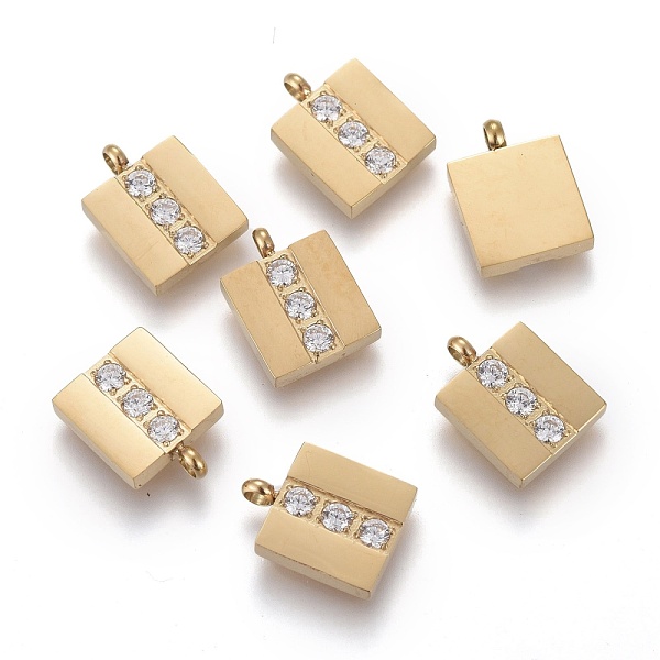 

PandaHall 316 Surgical Stainless Steel Micro Pave Clear Cubic Zirconia Charms, Rectangle, Golden, 11.7x8x2mm, Hole: 1.6mm Stainless...