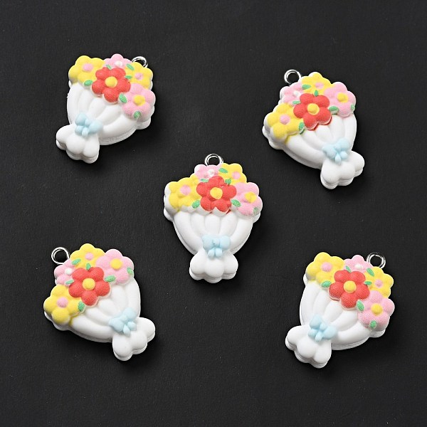 

PandaHall Opaque Resin Pendants, Bouquet Charm, with Platinum Tone Iron Loops, White, 28.5x20.5x9mm, Hole: 2x2.7mm Iron+Resin Flower White