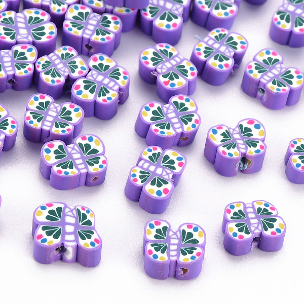 

PandaHall Handmade Polymer Clay Beads, Butterfly, Medium Purple, 6~8x9.5~11.5x4mm, Hole: 1.2mm Polymer Clay Butterfly