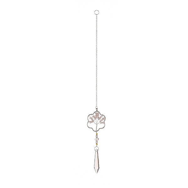 

PandaHall Teardrop Acrylic Beads Big Pendant Decorations, Hanging Sun Catchers, with Rose Quartz Chips Beads, Tree of Life, Snowflake, 394mm...