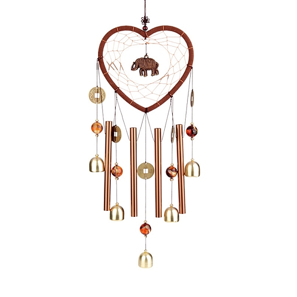 

PandaHall Heart Woven Net/Web Wind Chimes, with Glass Beads and Metal Bell, for Outdoor Garden Home Hanging Decoration, Elephant, 550mm...