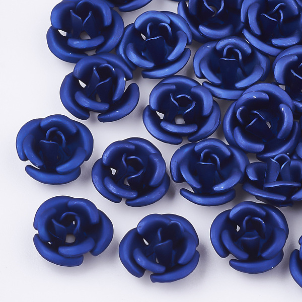 

PandaHall Aluminum Beads, Frosted, Long-Lasting Plated, 3-Petal Flower, Royal Blue, 6x4.5mm, Hole: 0.8mm Aluminum Flower Blue