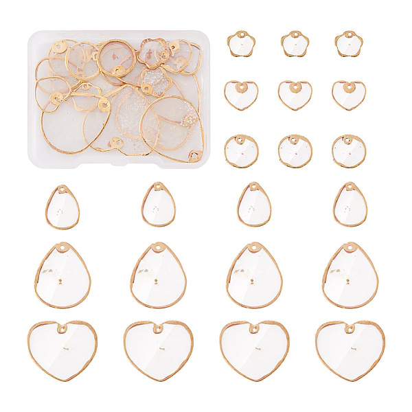 

PandaHall 24Pcs 6 Style Natural Capiz Shell Charms, with Light Gold Plated Brass Edge, Flower & Flat Round & Teardrop & Heart...