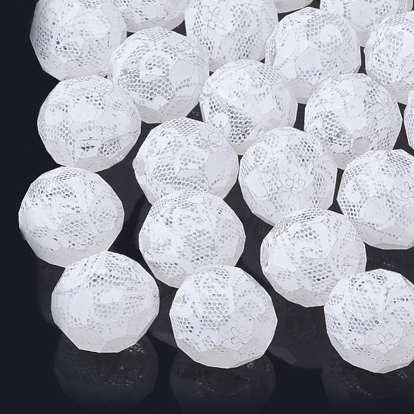 

PandaHall Lace Pattern Spray Painted Transparent Acrylic Beads, Faceted, Round, White, 19~20mm, Hole: 3mm Acrylic Round White