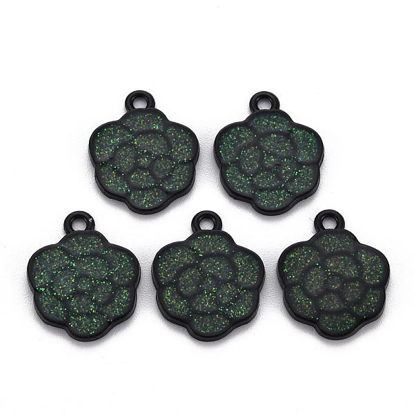 

PandaHall Spray Painted Alloy Enamel Pendants, with Glitter Powder, Cadmium Free & Nickel Free & Lead Free, Flower, Black, 18.5x15x2mm, Hole...