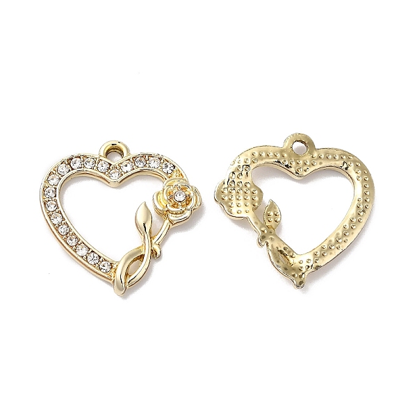

PandaHall Rack Plating Alloy Crystal Rhinestone Pendants, Hollow Heart with Rose Charms, Golden, 21.5x20.5x3mm, Hole: 2mm Alloy+Rhinestone..., Clear