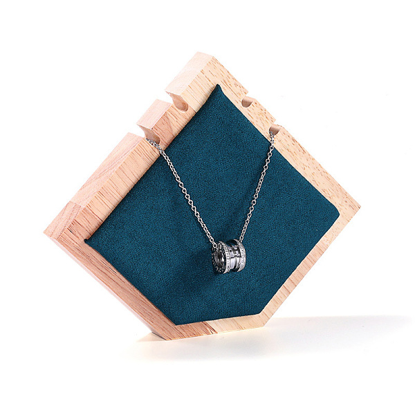 

PandaHall Pointed Pentagon Wood Covered with Velvet Two Necklaces Display Stands, Jewelry Display Holder for Necklace Storage, Teal..., Cyan