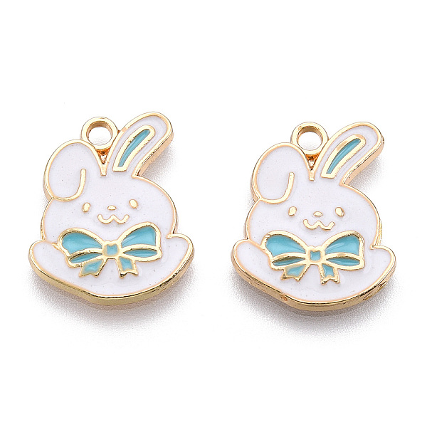 

PandaHall Eco-Friendly Zinc Alloy Pendants, with Enamel, Cadmium Free & Nickel Free & Lead Free, Rabbit with Bowknot, Light Gold, Sky Blue...