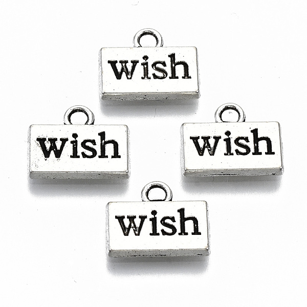 

PandaHall Tibetan Style Alloy Charms, Rectangle with Word Wish, Cadmium Free & Lead Free, Antique Silver, 10x13x2mm, Hole: 1.8mm, about...