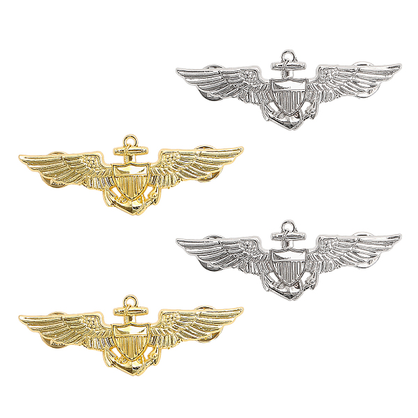 

PandaHall CHGCRAFT 4Pcs 2 Colors Brass Eagle Wing Brooch, Badge for Backpack Clothes, Platinum & Golden, 25x69x3mm, Pim: 0.8mm, 2pcs/scolor...