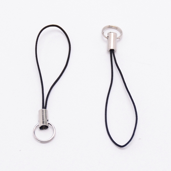 

PandaHall Polyester Cord Mobile Straps, with Platinum Plated Iron Findings, Black, 5.6cm Polyester Black