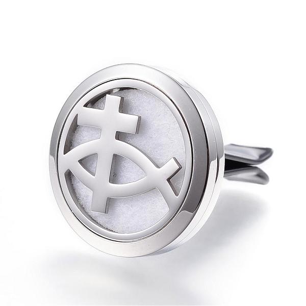 

PandaHall 316 Surgical Stainless Steel Car Diffuser Locket Clips, with Perfume Pad and Magnetic Clasps, Flat Round with Jesus Fish, For..., White