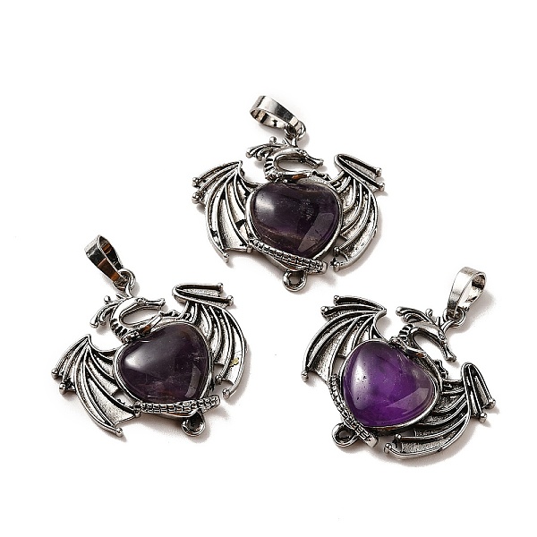 

PandaHall Natural Amethyst Heart Pendants, Dragon Charms, with Rack Plating Antique Silver Plated Brass Findings, Lead Free & Cadmium Free...